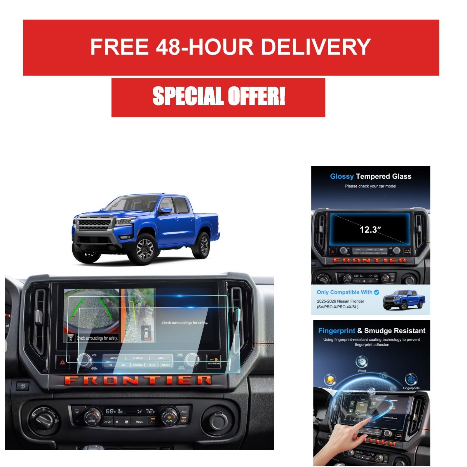 BIXUAN 2PCS Screen Protector for 2025-2026 Nissan Frontier 12.3" Touch