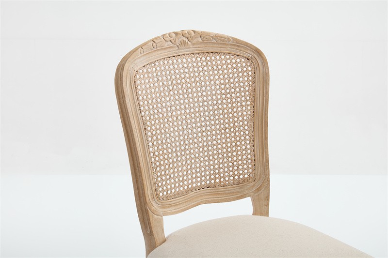2 Set French Country Dining Chairs,Upholstered Chairs Nature Rattan Back,Beige
