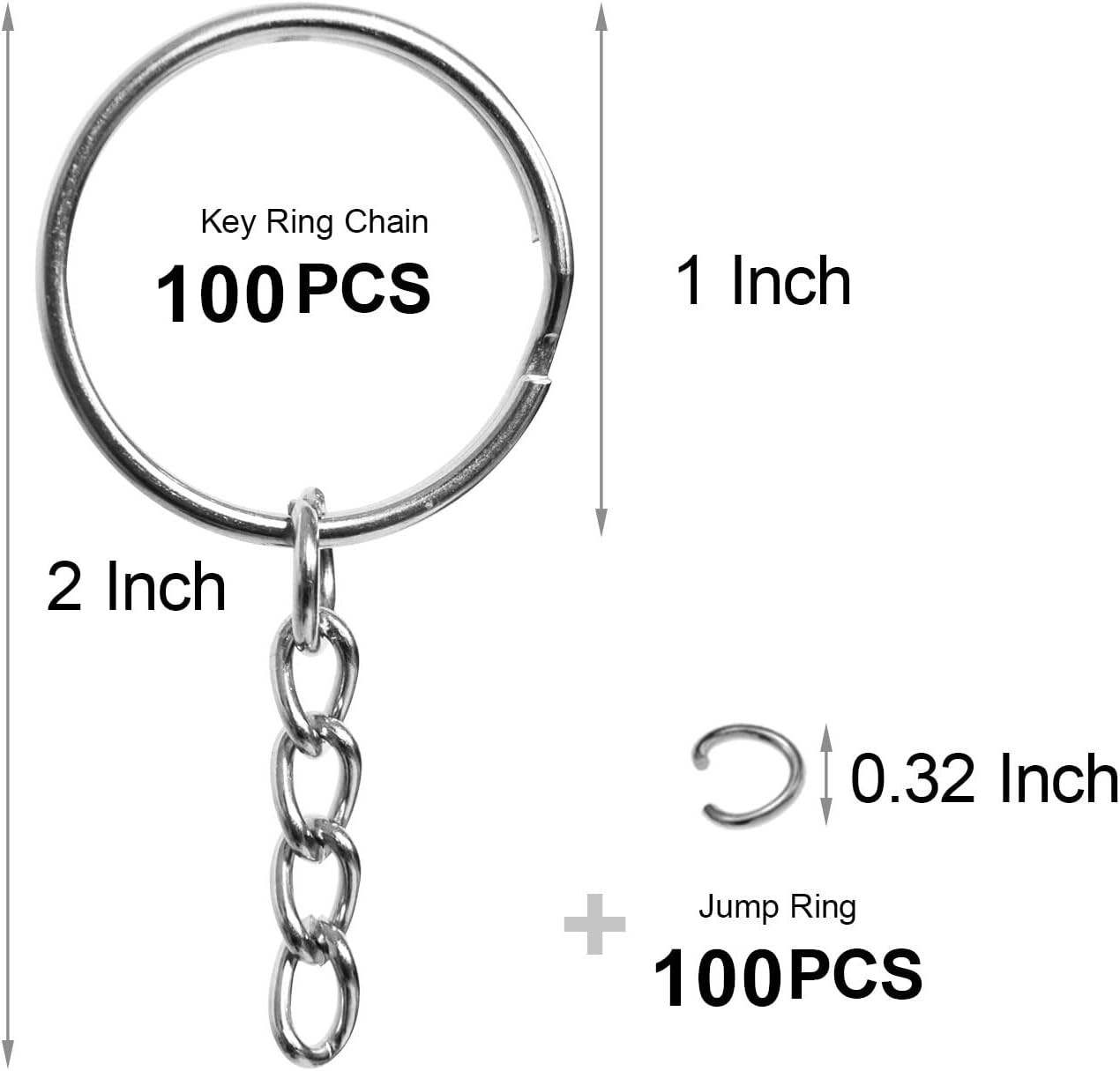 50 PC Bulk Keychains Set, Split Keychains Rings with Chain 1 Inch, Key Rings New