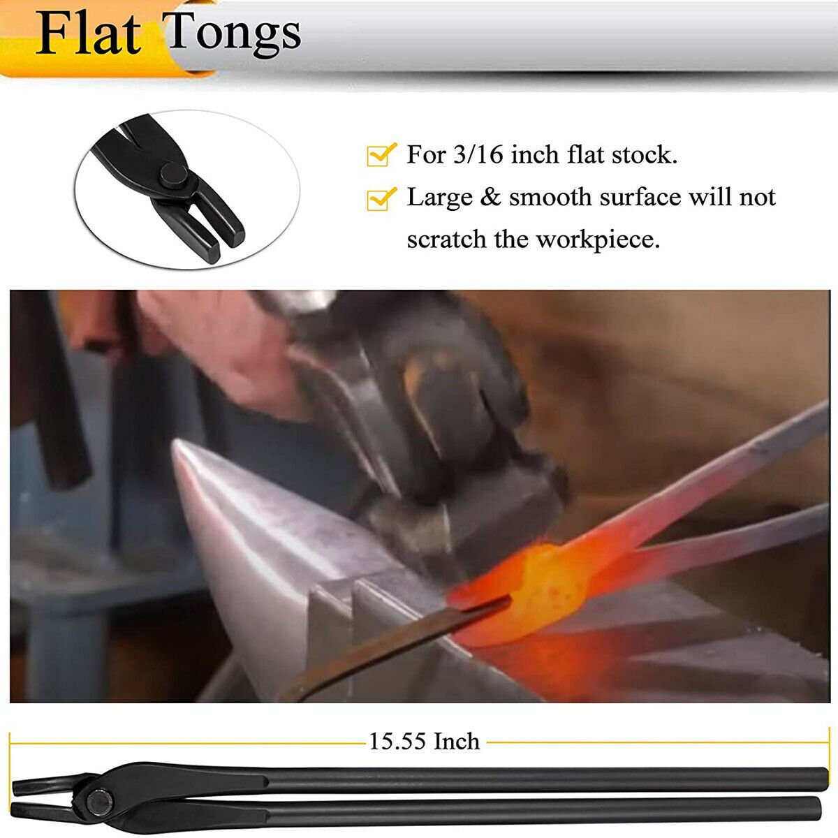 5PC Knife Making Blacksmith Tongs Bladesmith Hand Tool Set Anvil Vise Forge Flat