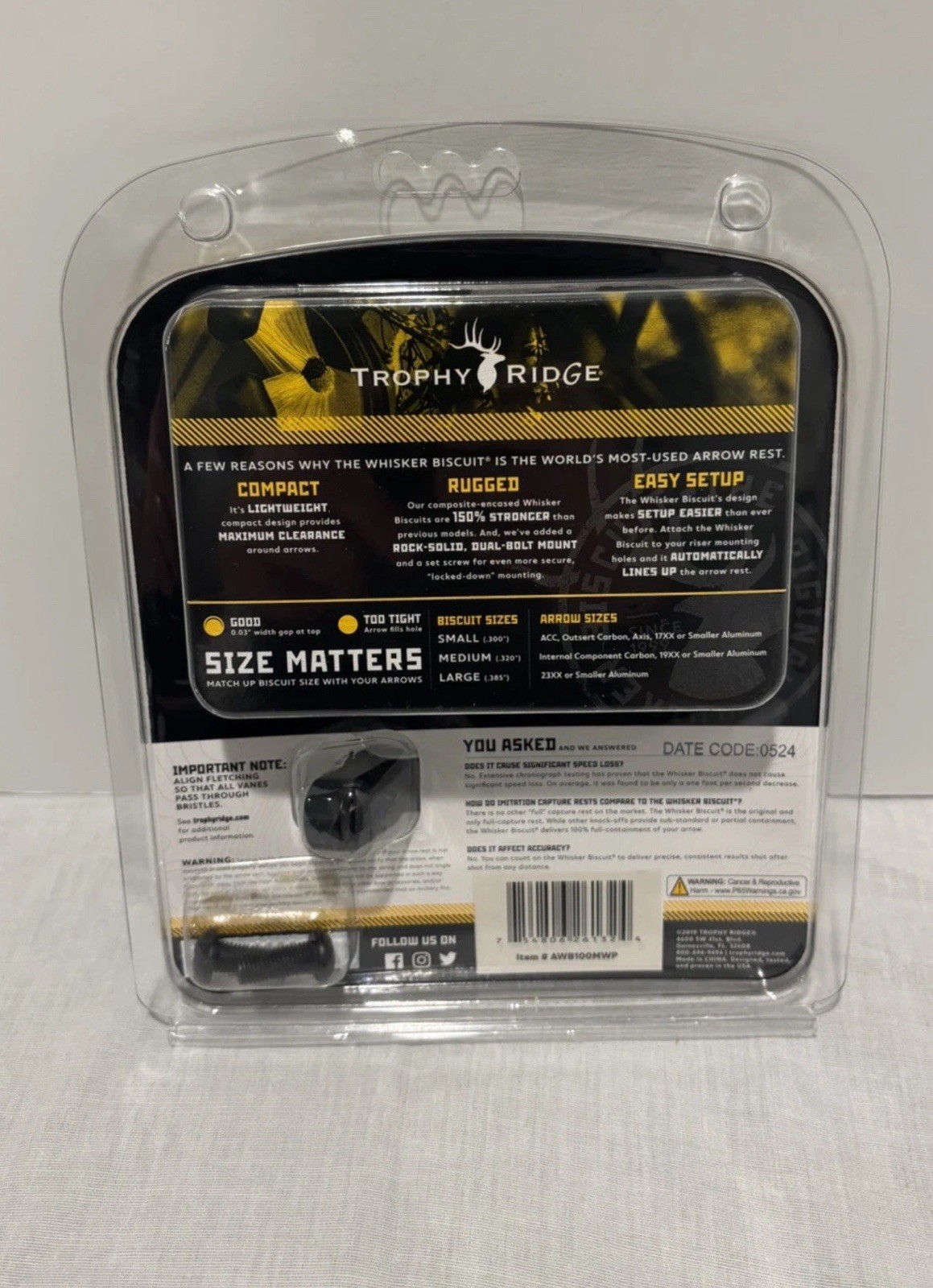 Whisker Biscuit Quick Shot MEDIUM With Bracket & Screws - Trophy Ridge #AWB100M