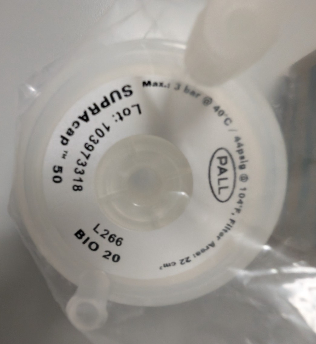 PALL SUPRAcap 50, BIO 20 media 22 cm², SC050B020, luer-lock connections
