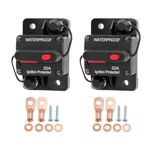 Car Circuit Breaker, 2PCS DC 12V-48V Waterproof Vehicle Stereo Audio 50A