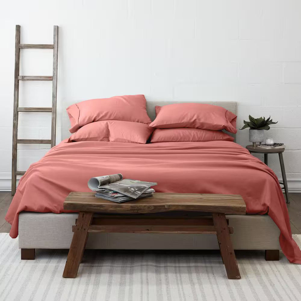 6-Piece Solid Clay Queen Bed Sheet Set