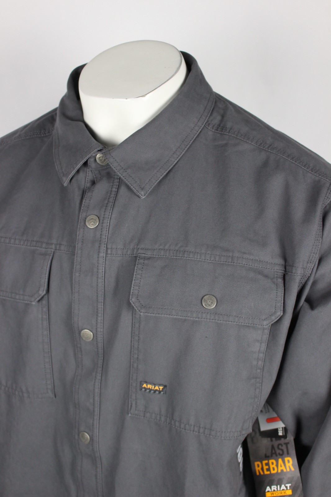 Ariat Men's Rebar Canvas Shirt Work Jacket Snap Button Lined XL Gray 10062342