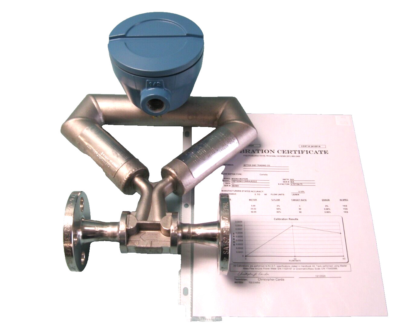 1/2" 150# Micro Motion CMF025 Flow Sensor 700 Core Processor CALIBRATED P18B
