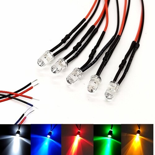 Small LED Light Clear Bulb Round Top Indicator PCB Attached Pre-Wired 12V DC