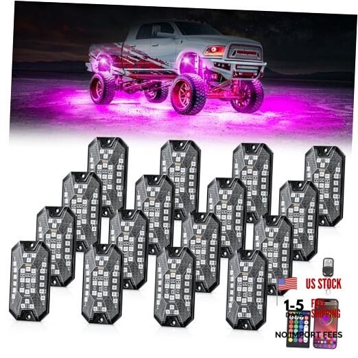 RGB Rock Lights pods Underglow Neon Lights Kits，APP/RF Remote Control 16 5MRGB