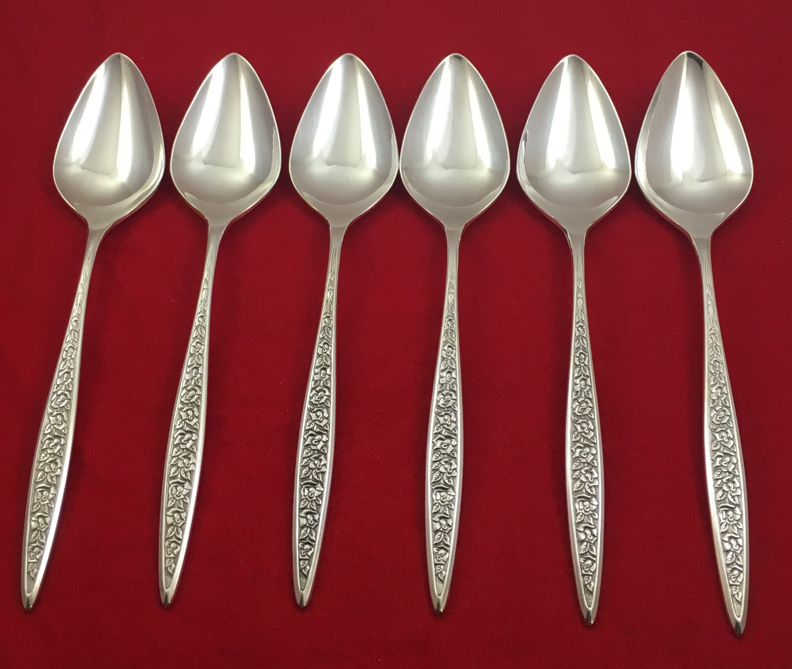 International Silver CHARMAINE Silverplate Lof of 6 Oval Soup Spoons 1971