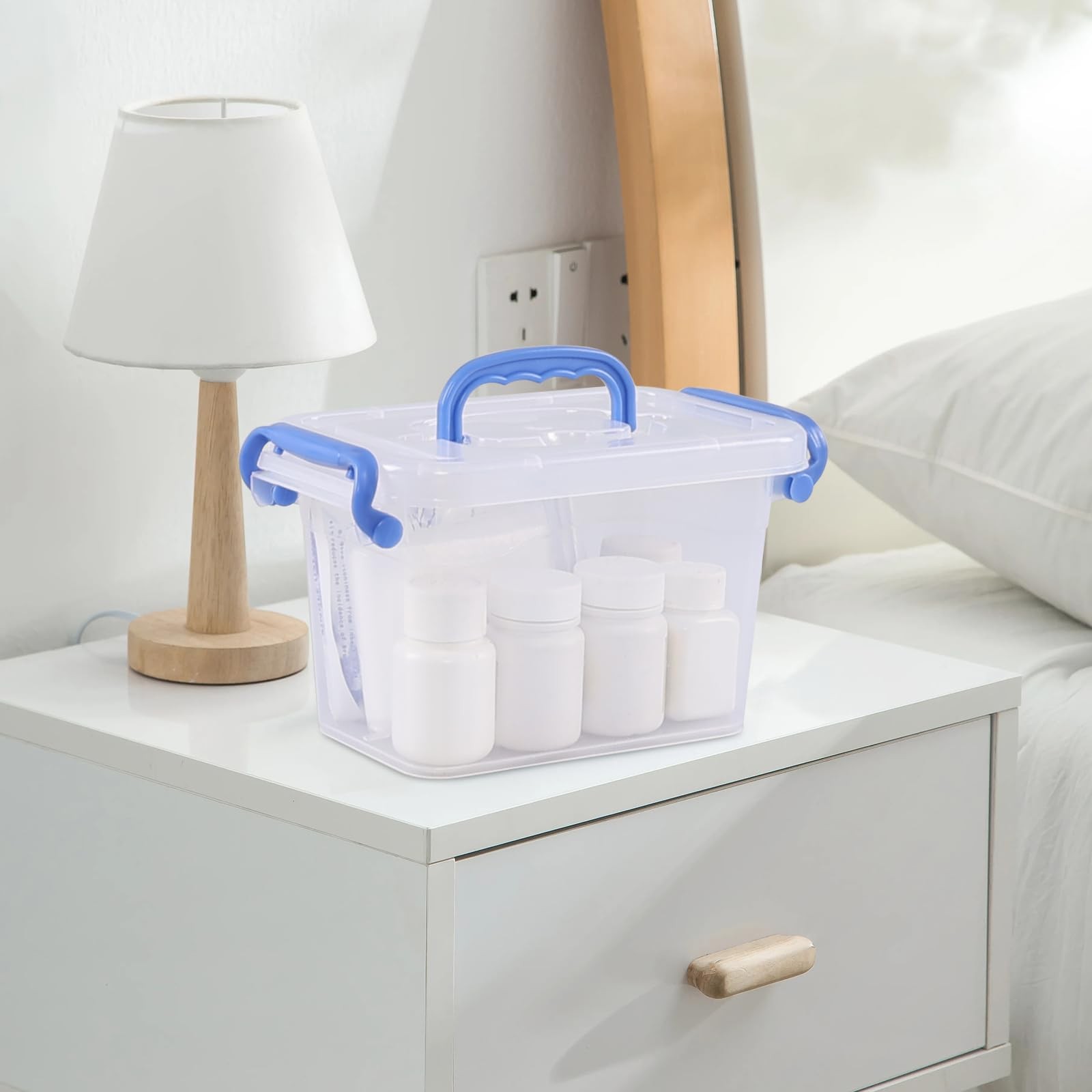 6 Pack Mini Plastic Clear Storage Box Container Lids Stackable Bin 1.5 L