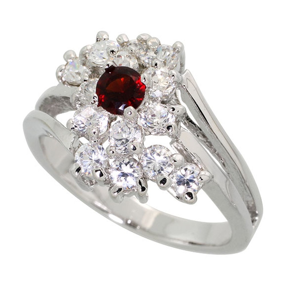 925 Sterling Silver Floral CZ Cocktail Ring in Various Colors, Sizes 5-9