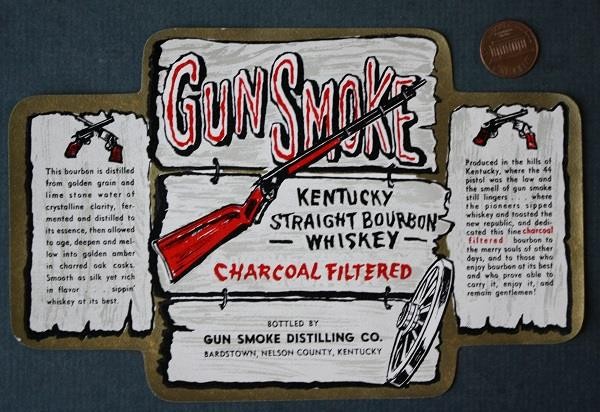 1960s Era Bardstown Kentucky Gun Smoke Bourbon Whiskey Unused Label VINTAGE-----