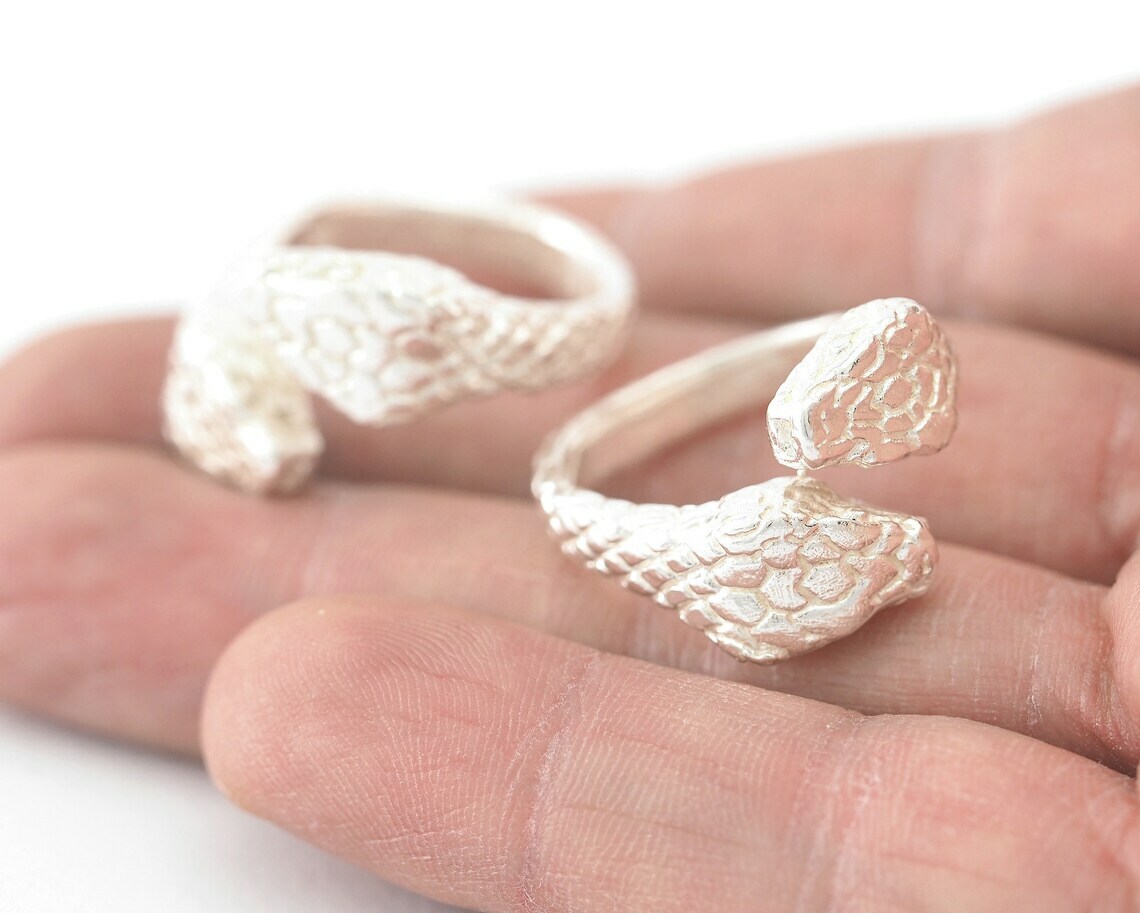Snake Ring Adjustable Shiny Silver Plated Brass (18mm 8US inner size) 3190