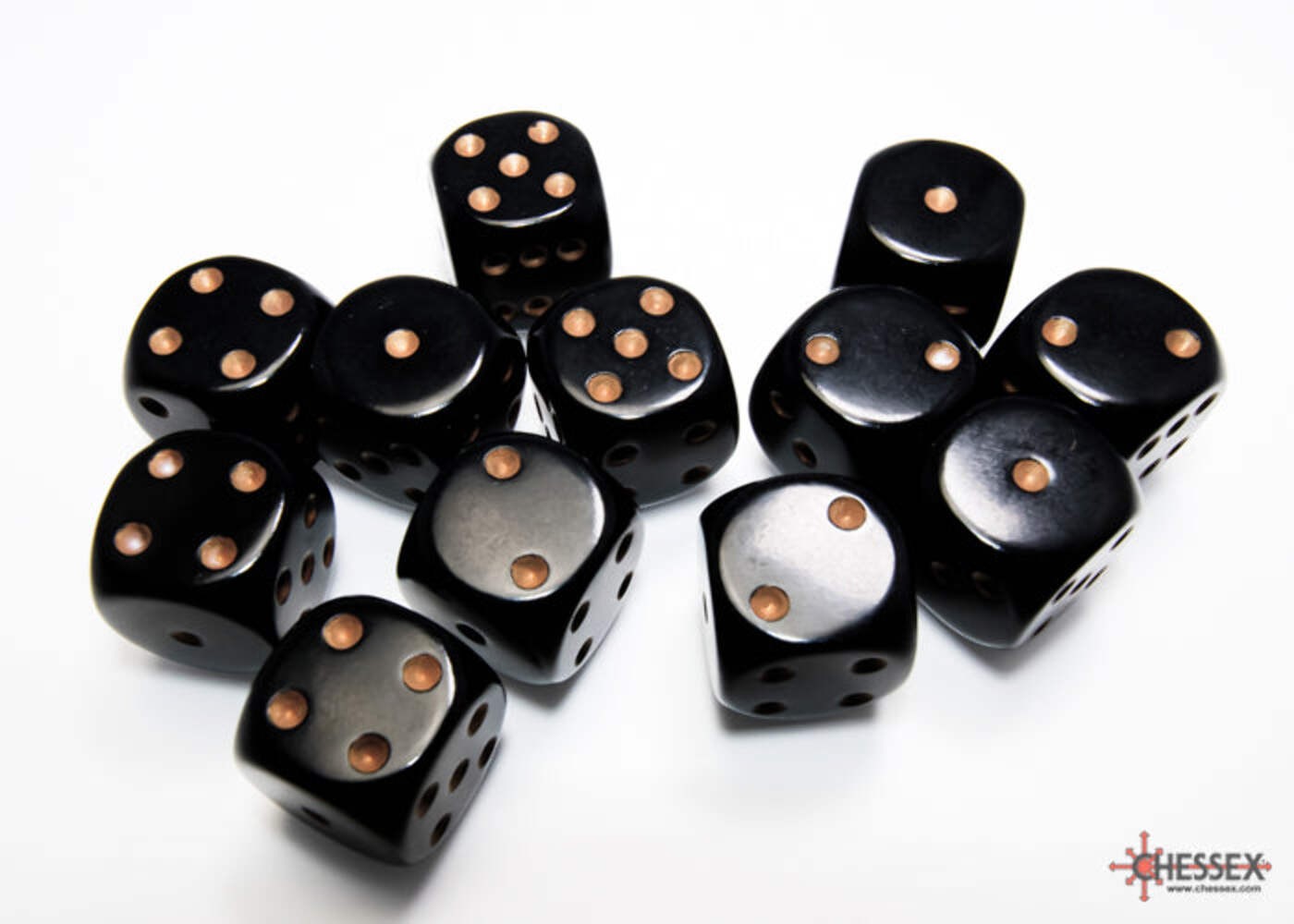 Chessex - Opaque Black/gold 16mm d6 Dice Block (12 dice)
