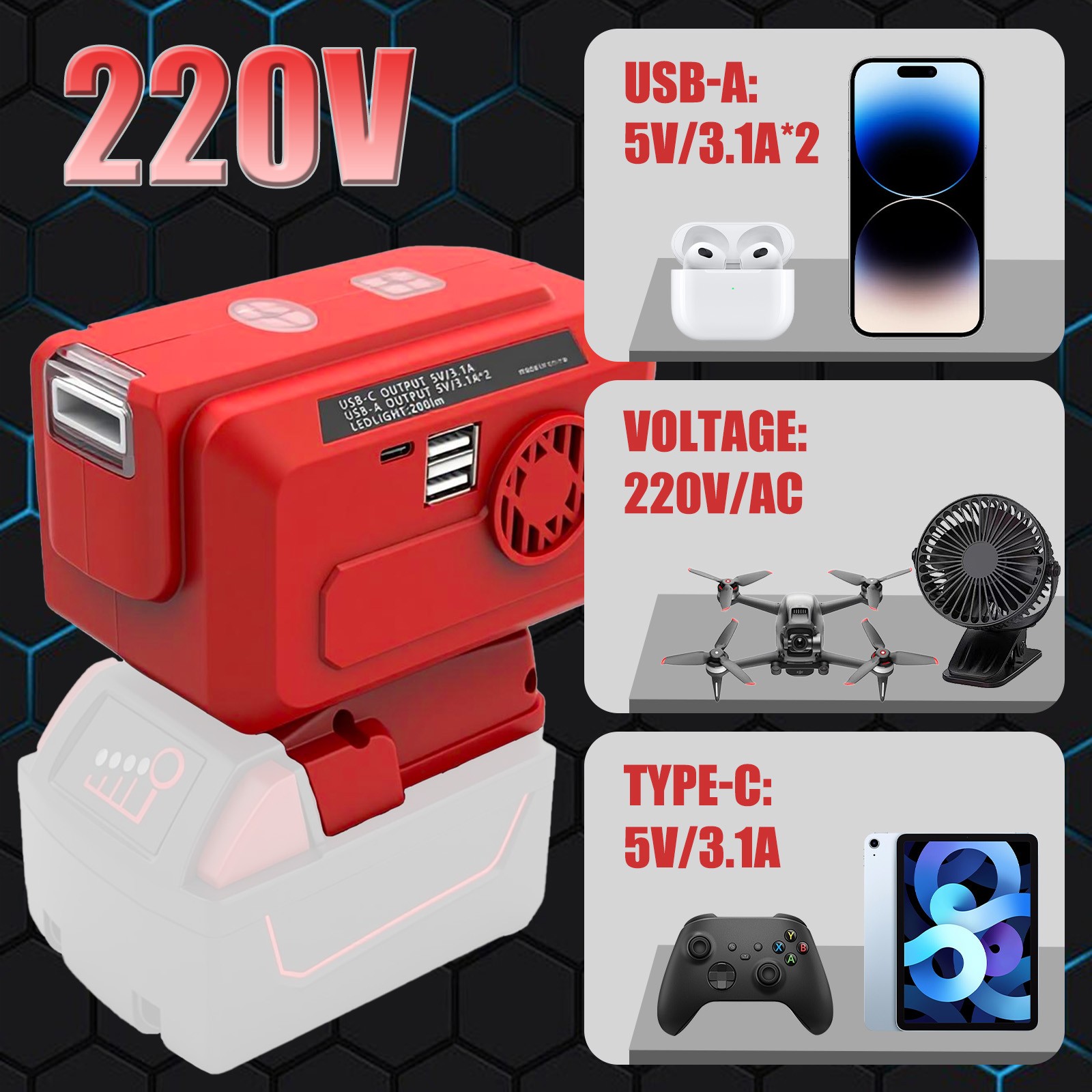 (SALE)Power Inverter Compatible with Milwaukee 18V Battery Inverter AC 110V/220V