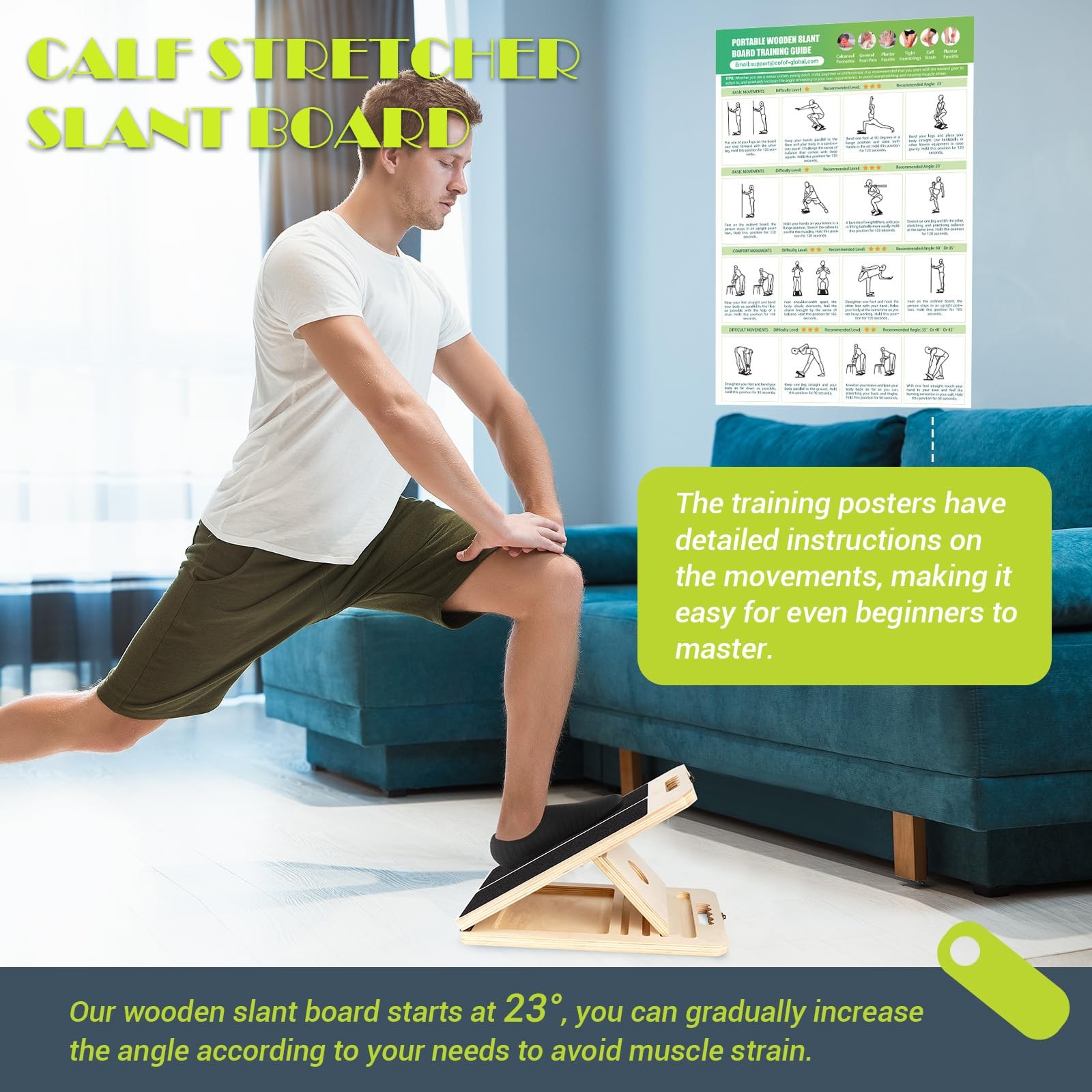 Slant Board for Calf Stretching, Adjustable Portable Wooden Incline Board for...