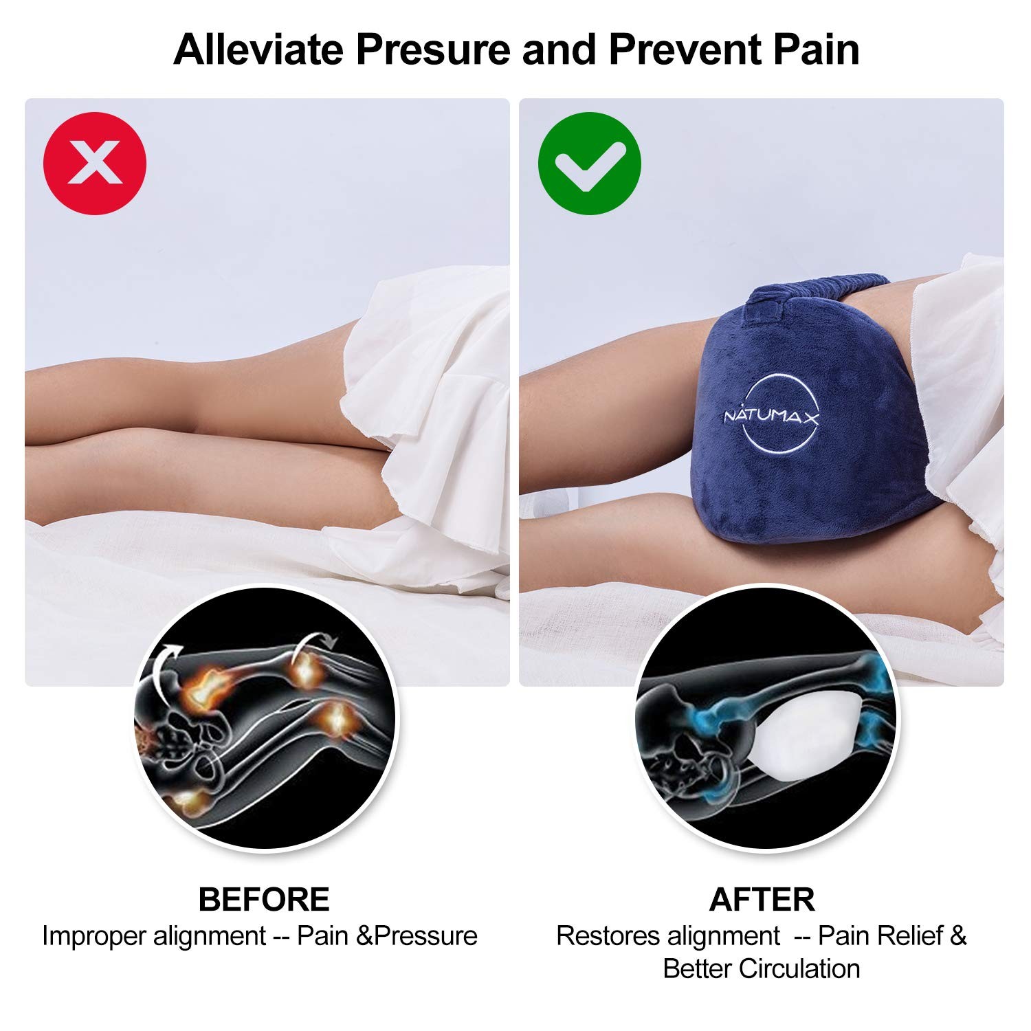 Sciatica Relief Pillow, Knee Support For Better Sleep, Blue