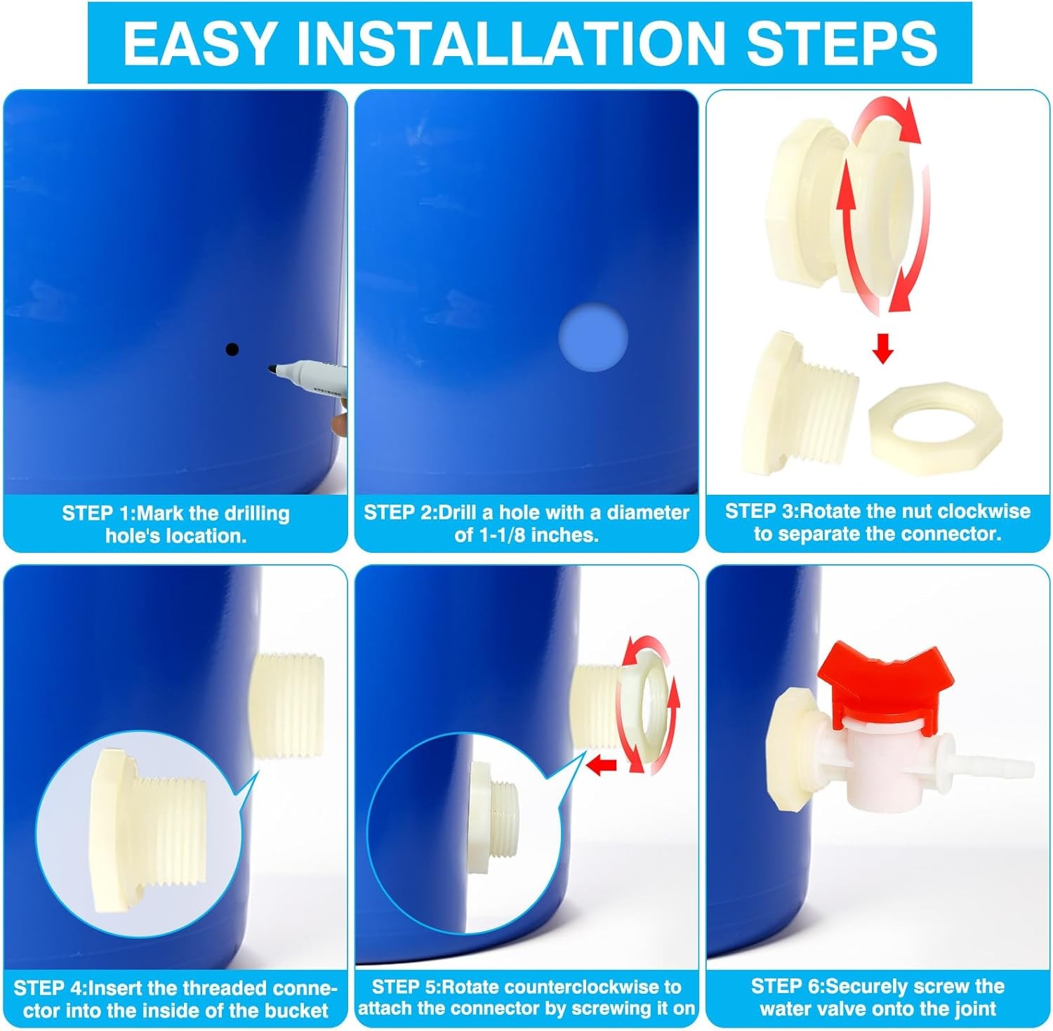 2pcs Rabbit Watering System Bucket Connector Kit-Includes Bulkhead Fitting, Barb