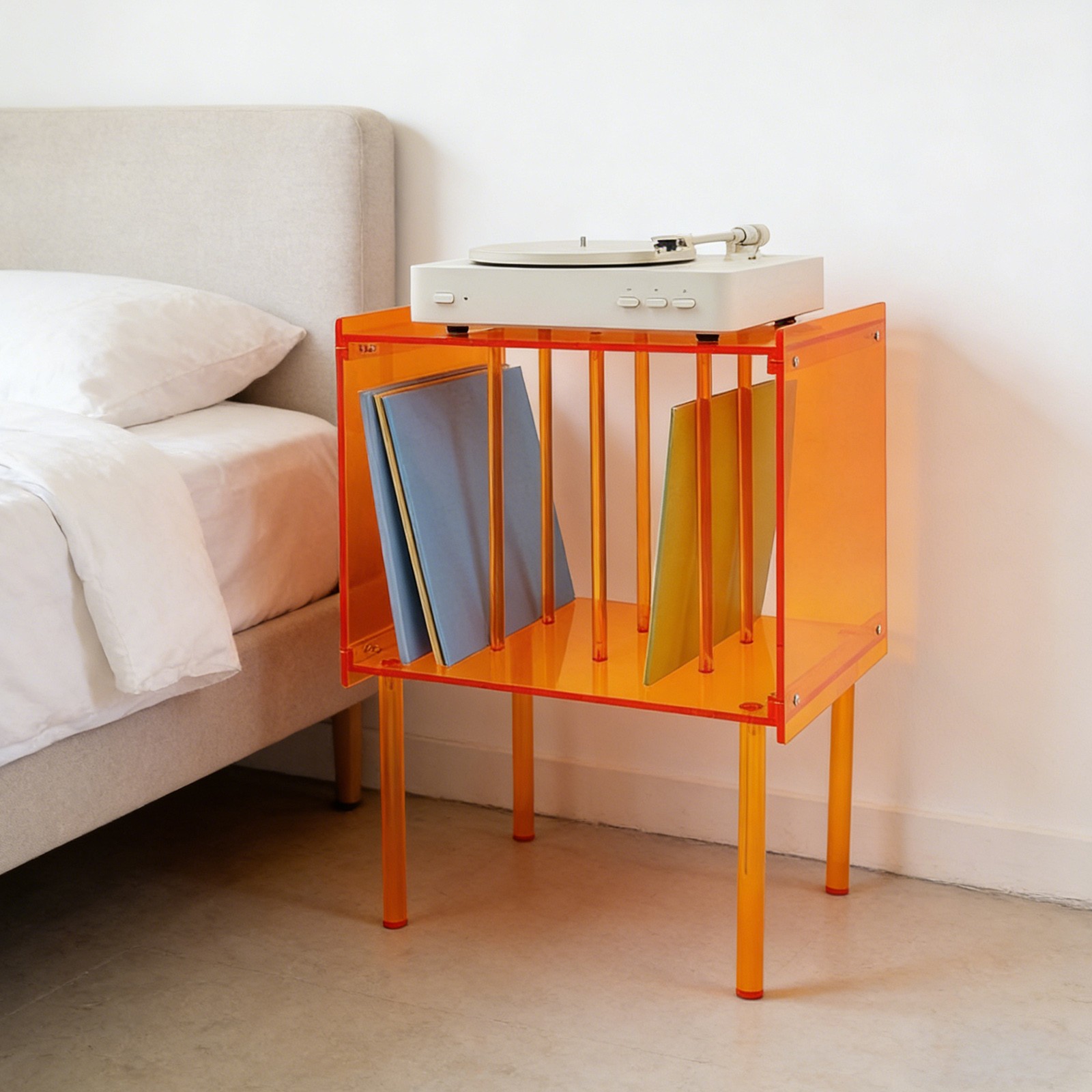 Acrylic Record Player Stand, Record Player Stand W/ Storage, Acrylic Side Table