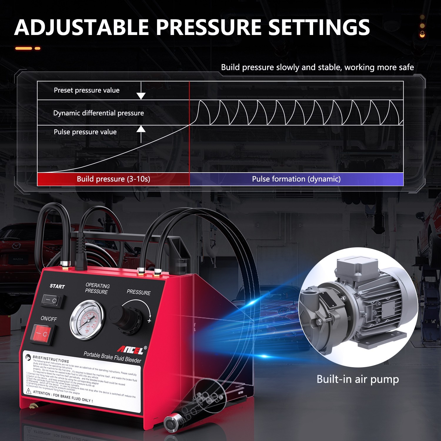 ANCEL BR2000 Electric Brake Fluid Bleeding Exchange Machine Adjustable Pressure