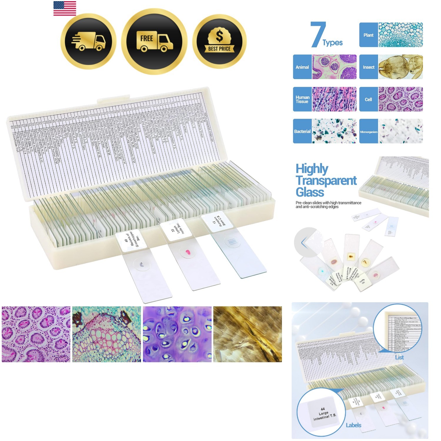 60 Microscope Slides with Specimens for Kids, Prepared Microscope Slides for ...