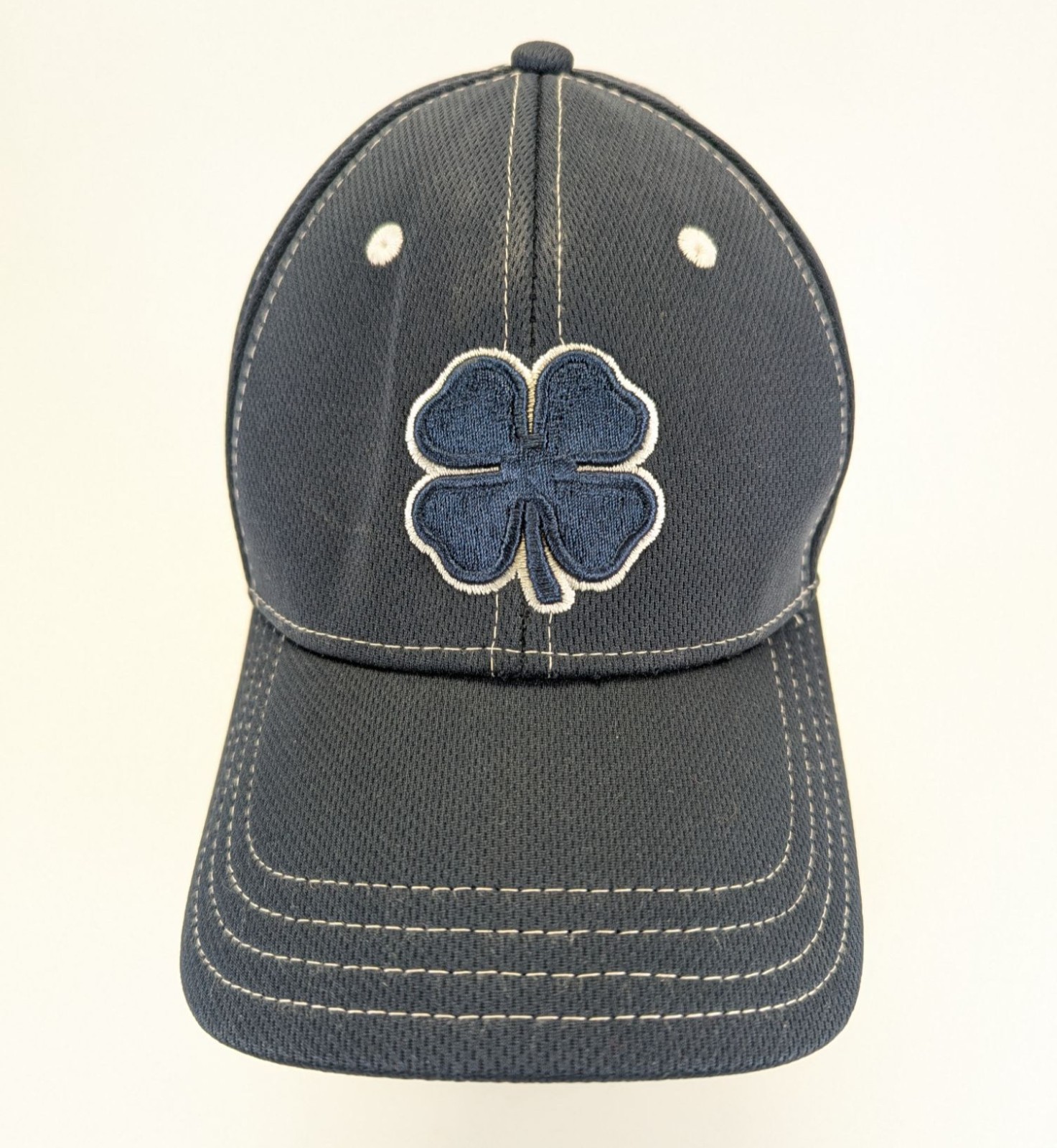 Black Clover Flex Golf Hat Cap Live Lucky Navy Blue Clover Mesh Back L/XL