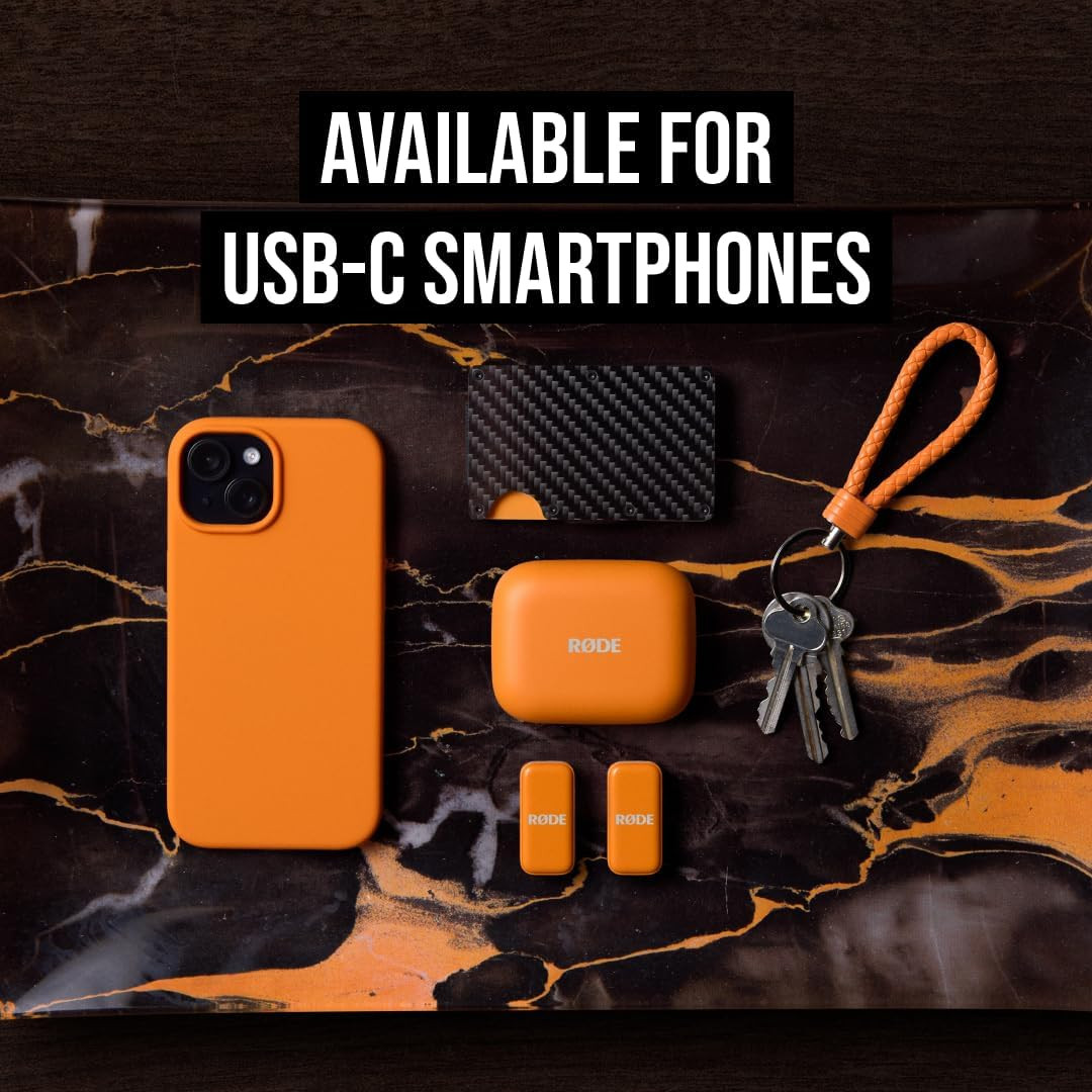 Compact Wireless Microphone Set for Smartphones - 2 Mics & Charging Case, Orange