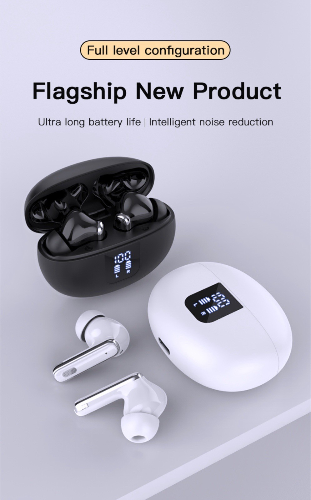 Smart Bluetooth Earbuds with Mic ANC for iPhone 15, Pixel 9, Galaxy S24