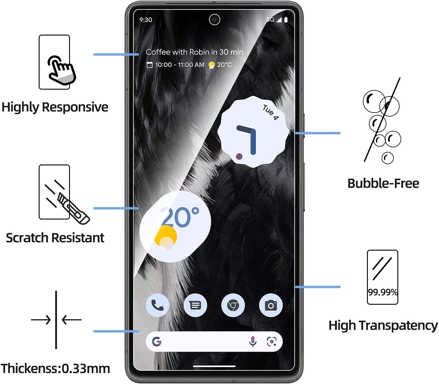 3-Pack Premium Tempered Glass Screen Protector 9H For Google Pixel 7 & 7 Pro