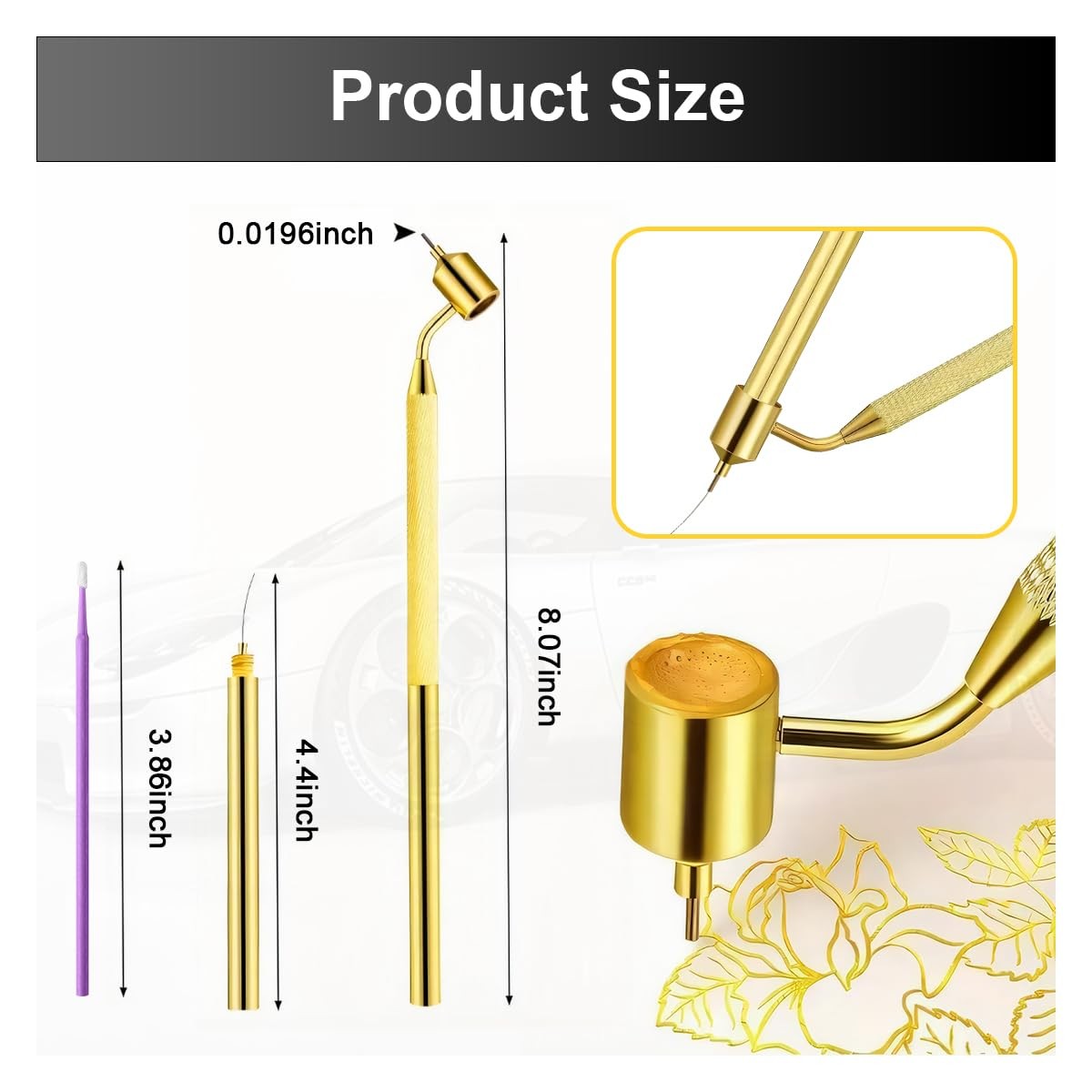 DUSCOKE 100PCS 0.5 mm Touch Up Paint Brushes, Fine 1 Count (Pack of 1), Gold