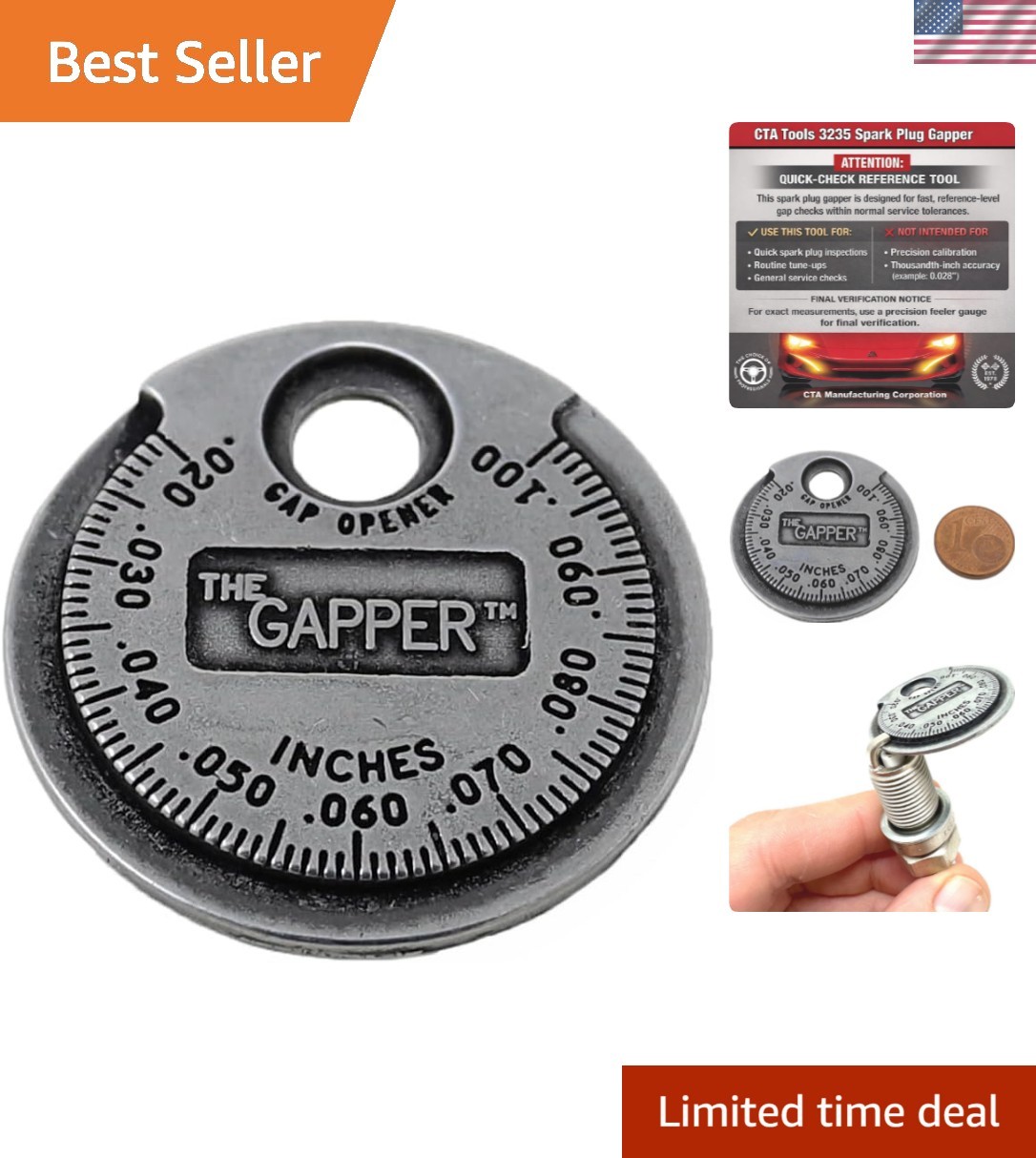3235 Spark Plug Gapper: Coin-Style Spark Plug Gap Tool, 0.020"–0.100" Measure...
