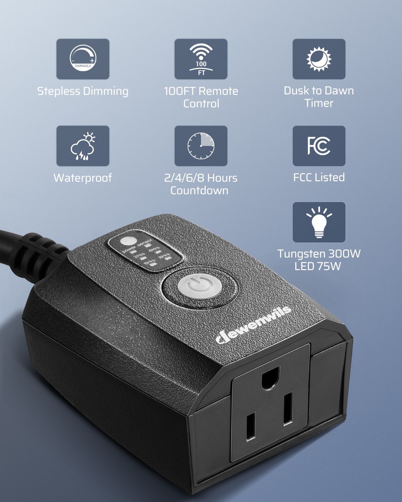 EDISHINE Dusk to Dawn Dimmer Plug, 100FT Conrtrol Range Dimmable Timer