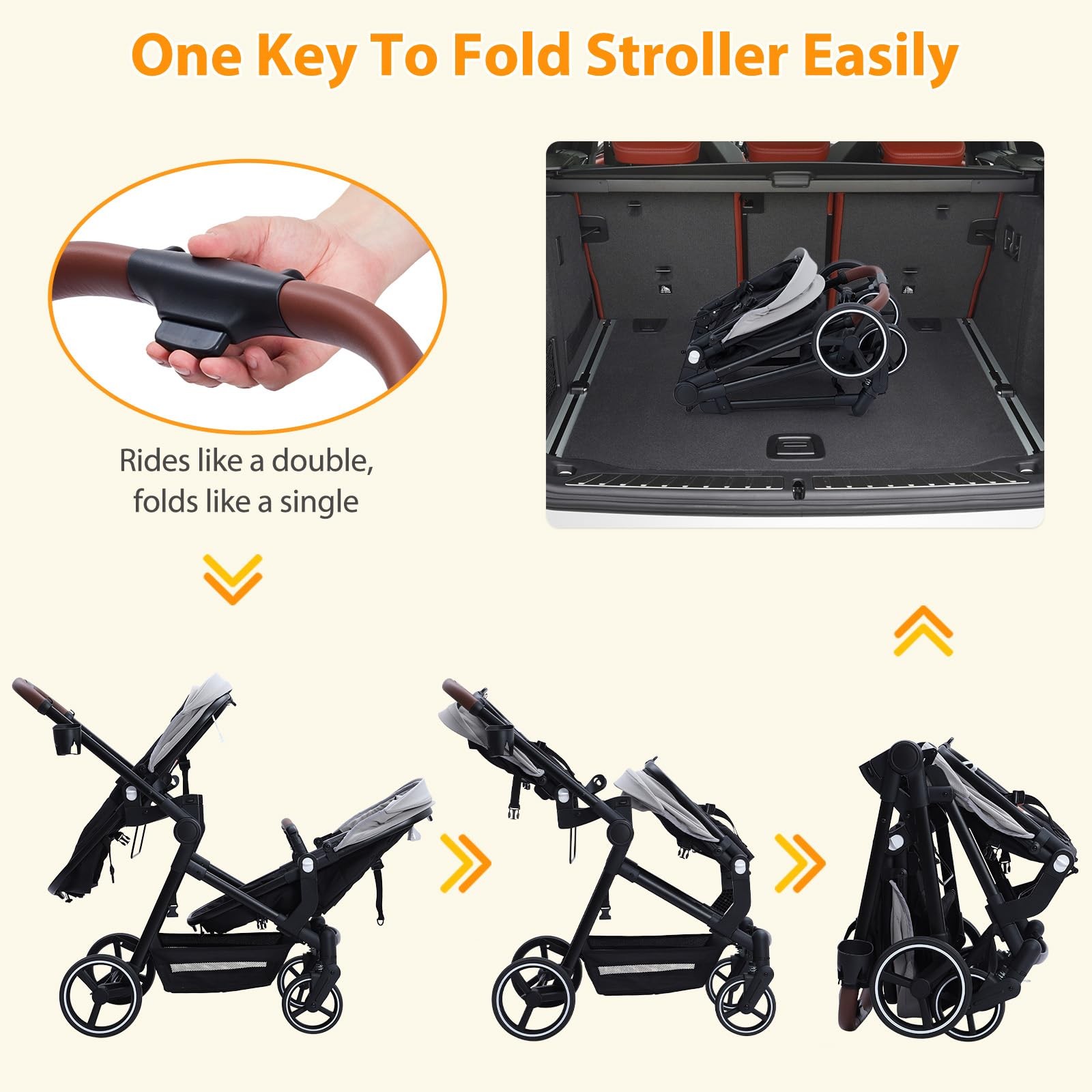 Double Stroller for Infants,Toddlers,Foldable Tandem Stroller Adjustable Backres