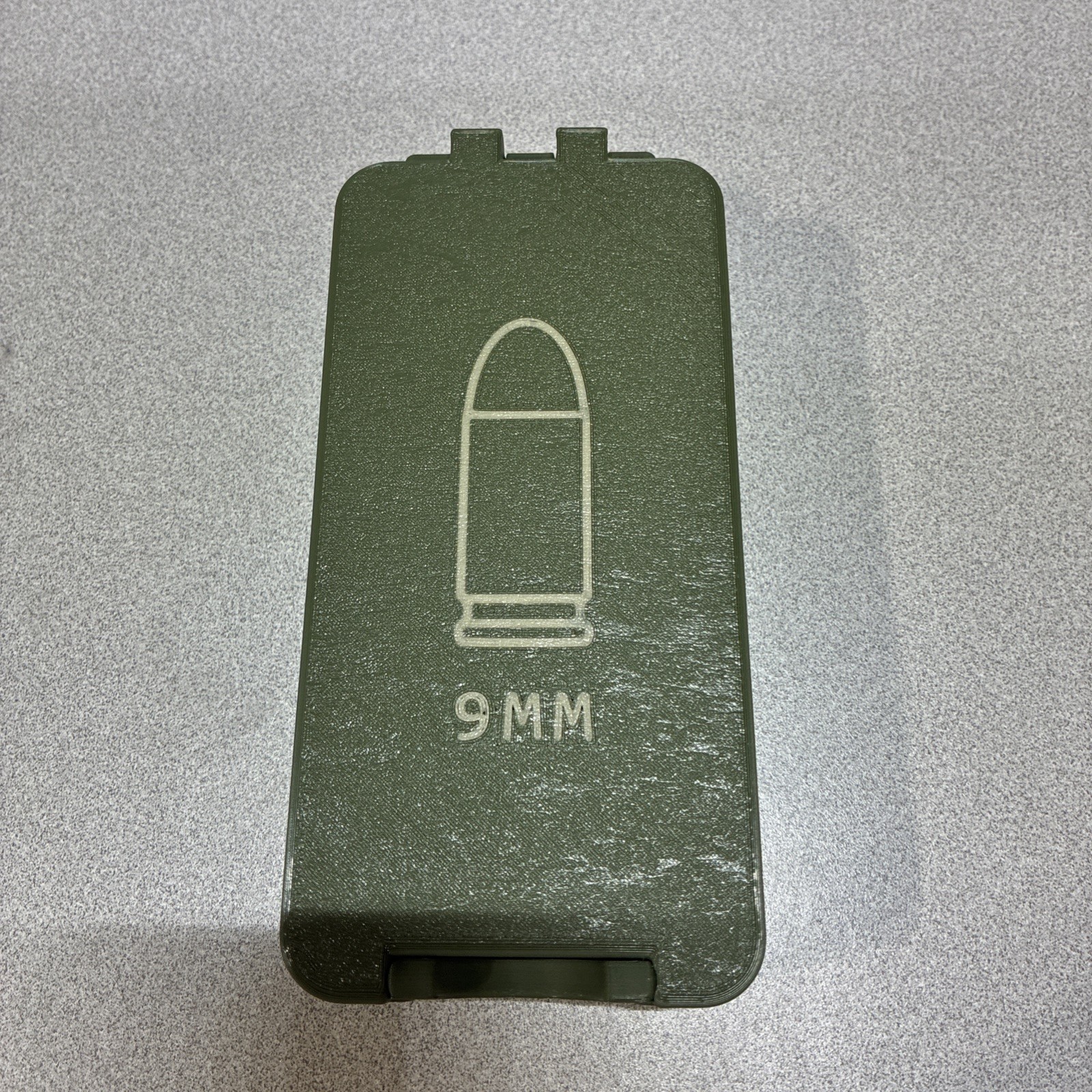 3D Printed 9mm Ammo Box Snap Lock 50 rd Compact Storage Olive Green Gold Pla