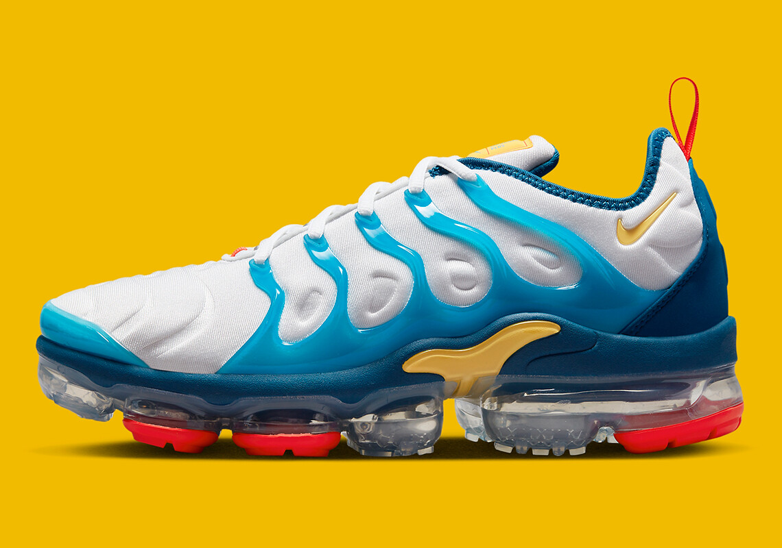 Nike Air Vapormax Plus White Industrial Blue Citron Red FJ3999-100 Men's