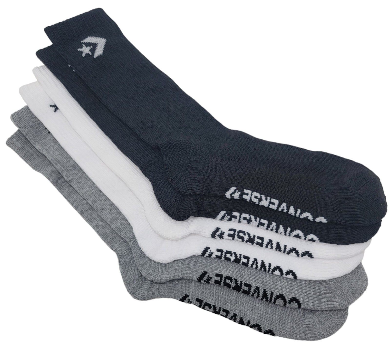 Converse Men's Half Cushion Star Chevron Crew Socks 6-12 3 Pk (Black/White/Gray)