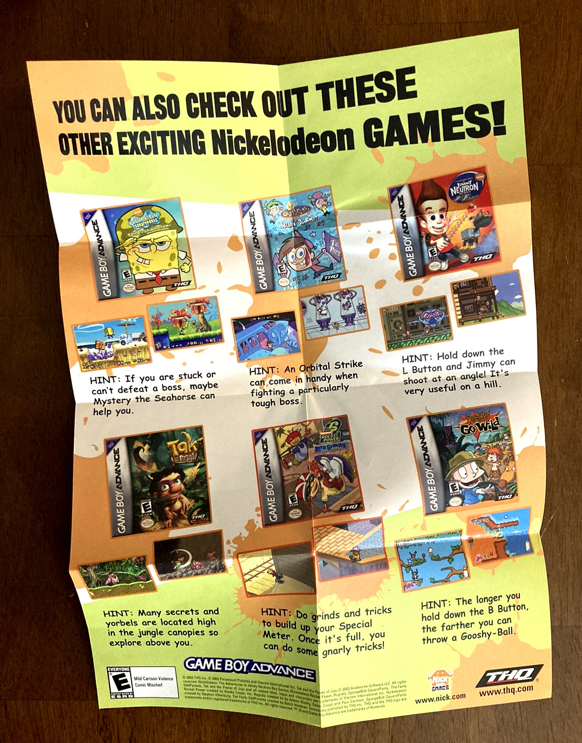 SET OF 5 SpongeBob Gameboy Advance Instruction Booklets Inserts Posters Points