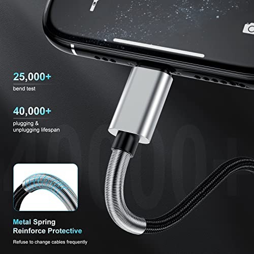 2Pack 10ft iPhone Fast Charger Cable, [Apple MFi 10 Feet Lightning Silver