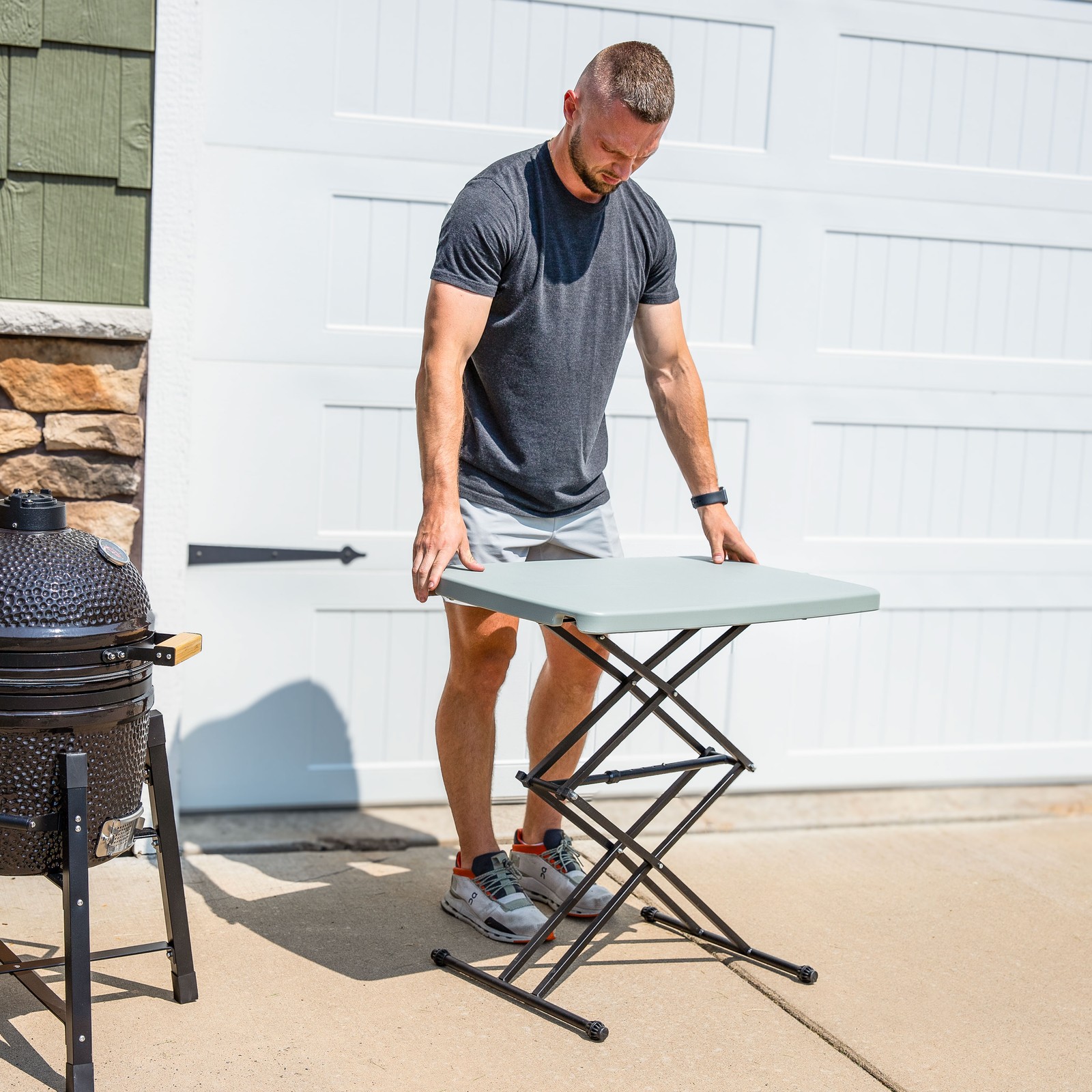 Rectangular Plastic Top Adjustable Leg Patio Table - Gray by Sunnydaze