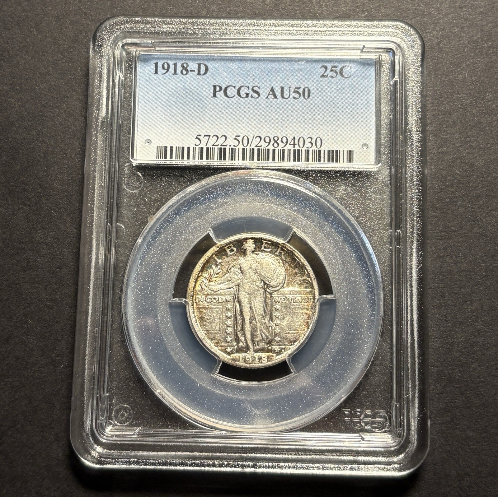 1918-D Standing Liberty Quarter — PCGS AU50 Toned 🌈 Wow See Video! 🔥