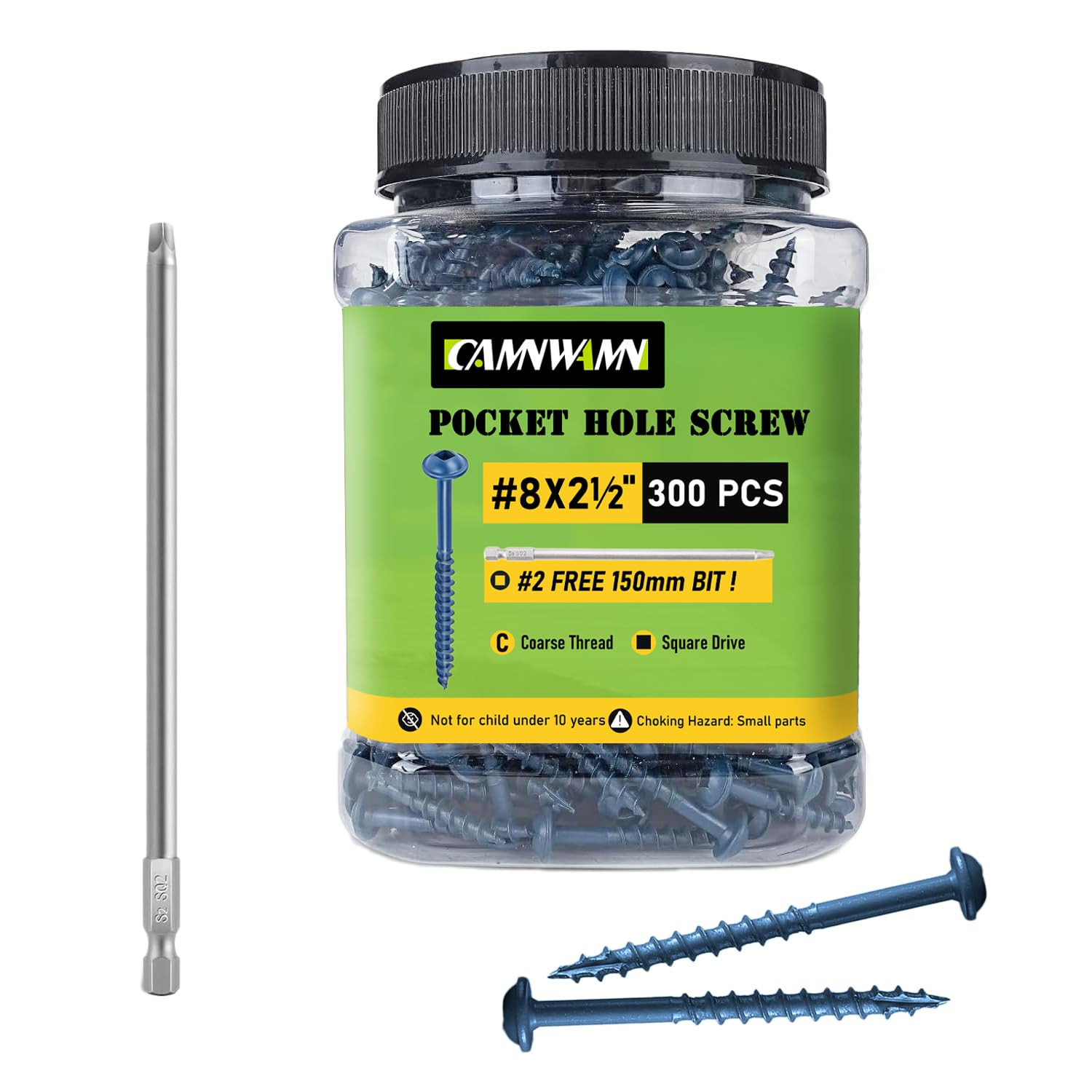 300PCS #8 x 2-1/2 Blue-Coated Pocket Hole Screws Outdoor Wood Joinery w/ Bit