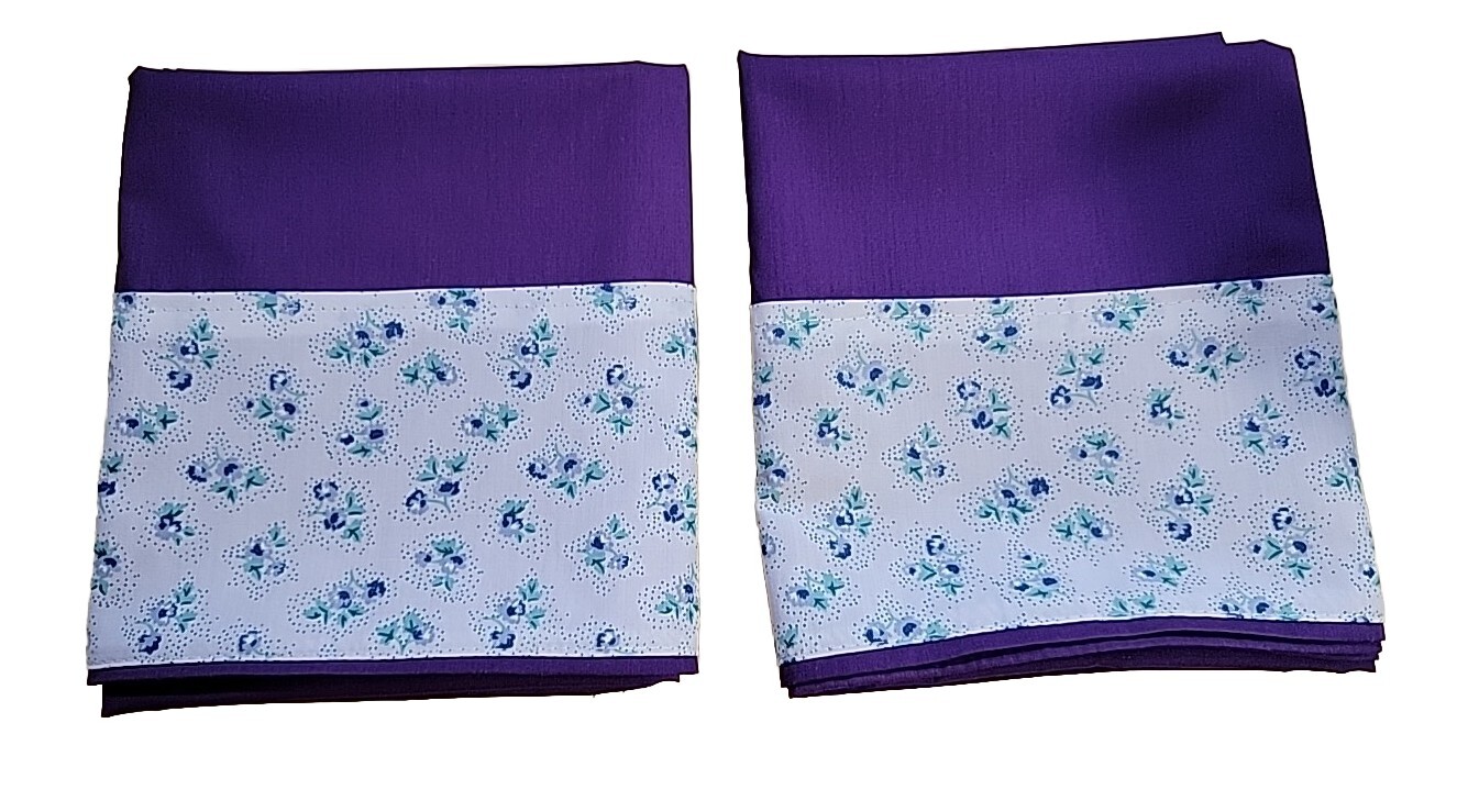 2 Purple Pillowcases With White Floral Trim.  20 X 30 Stan/queen