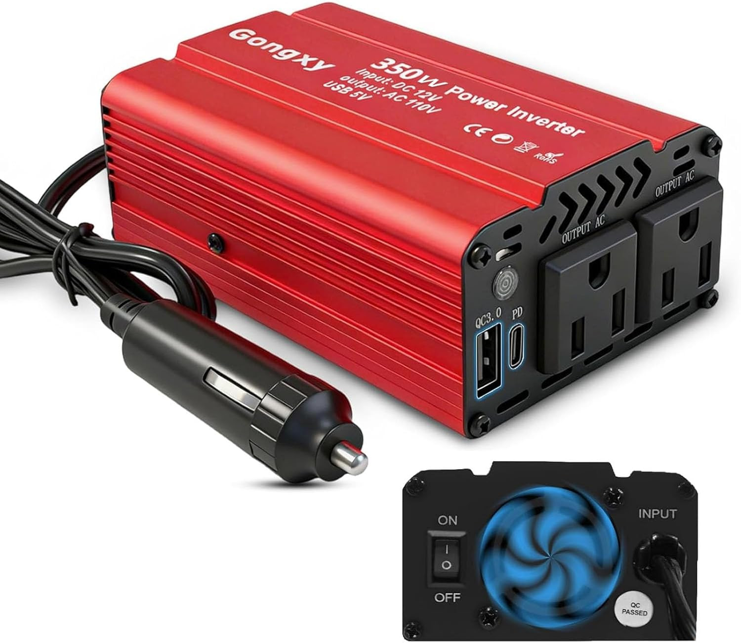 Car Power Inverters 350W Inverter - 12V DC to 110V AC Converter with AC Outlets