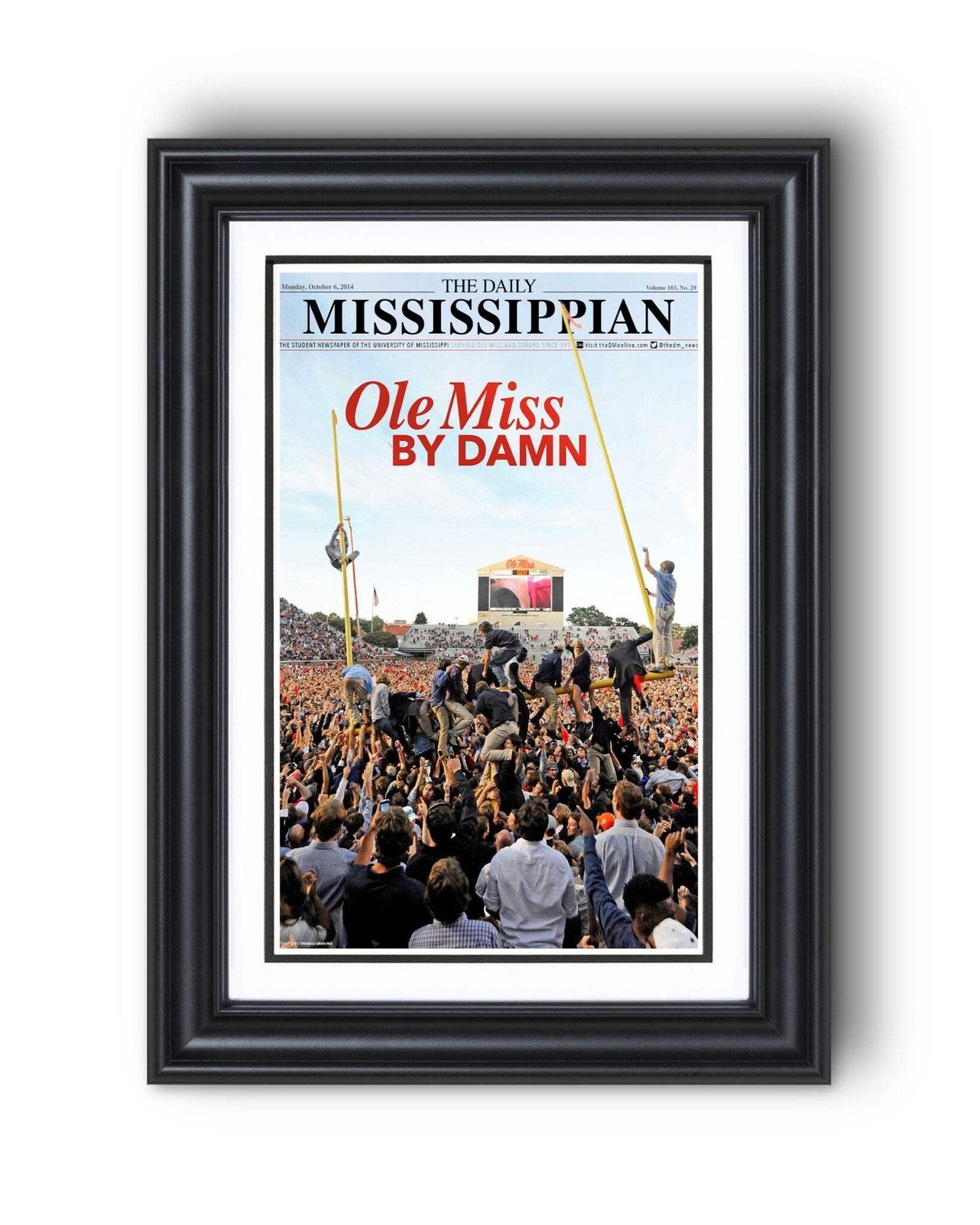 2014 Ole Miss Upsets Alabama Crimson Tide 'Ole Miss BY DAMN' Framed Newspaper