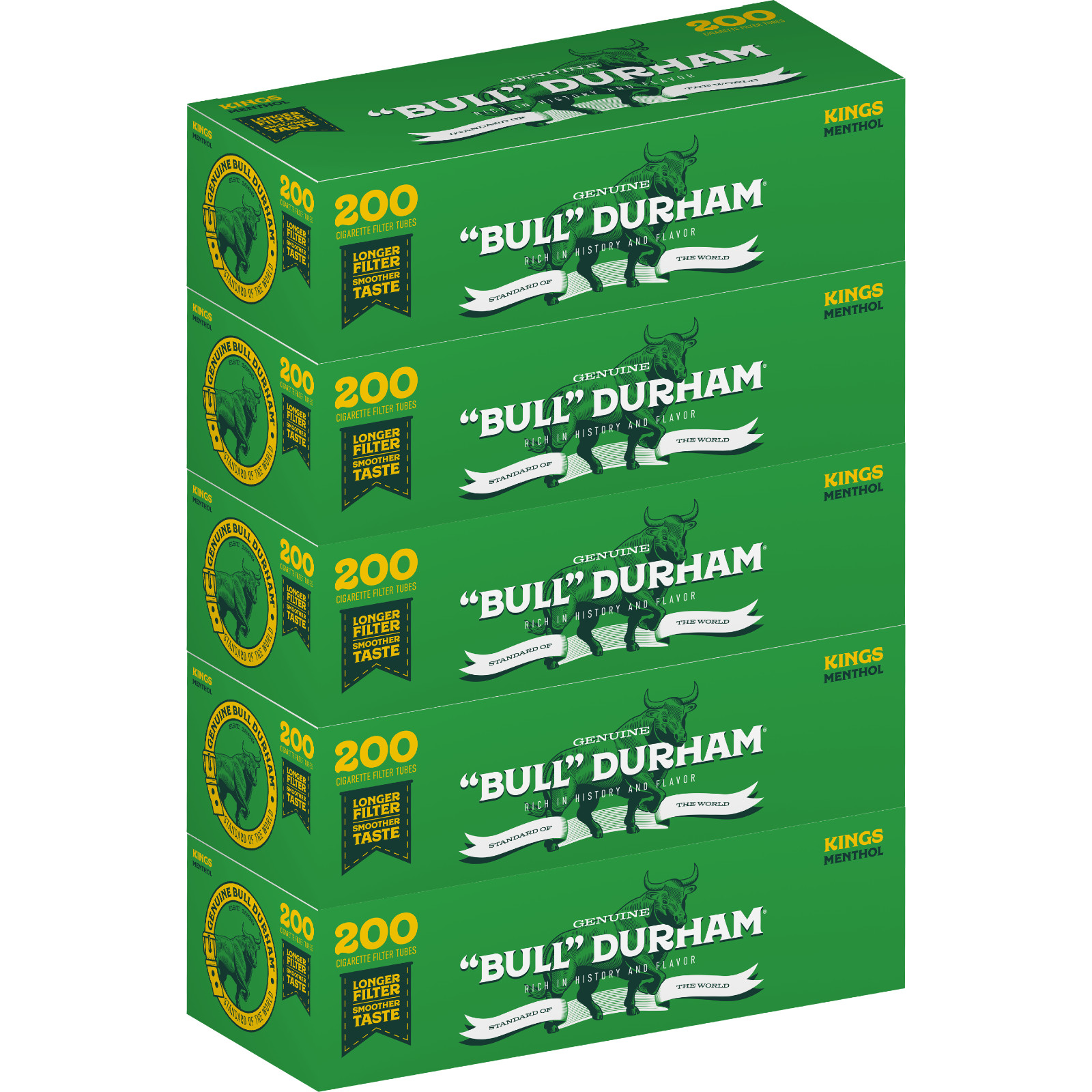 Bull Durham Menthol Cigarette Filter Tubes - King Size (5 Boxes, 200 Each)