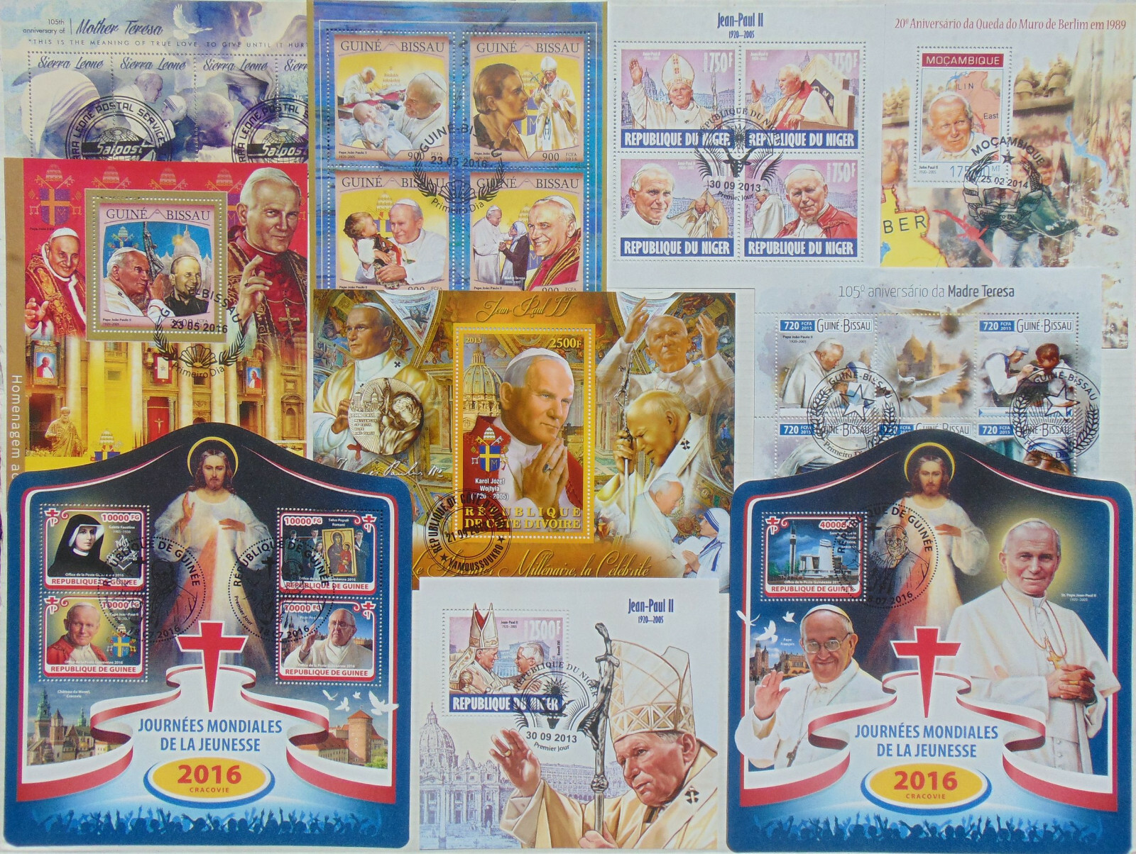 Pope John Paul II 100 diff mini & souv. sheets Composition Lot