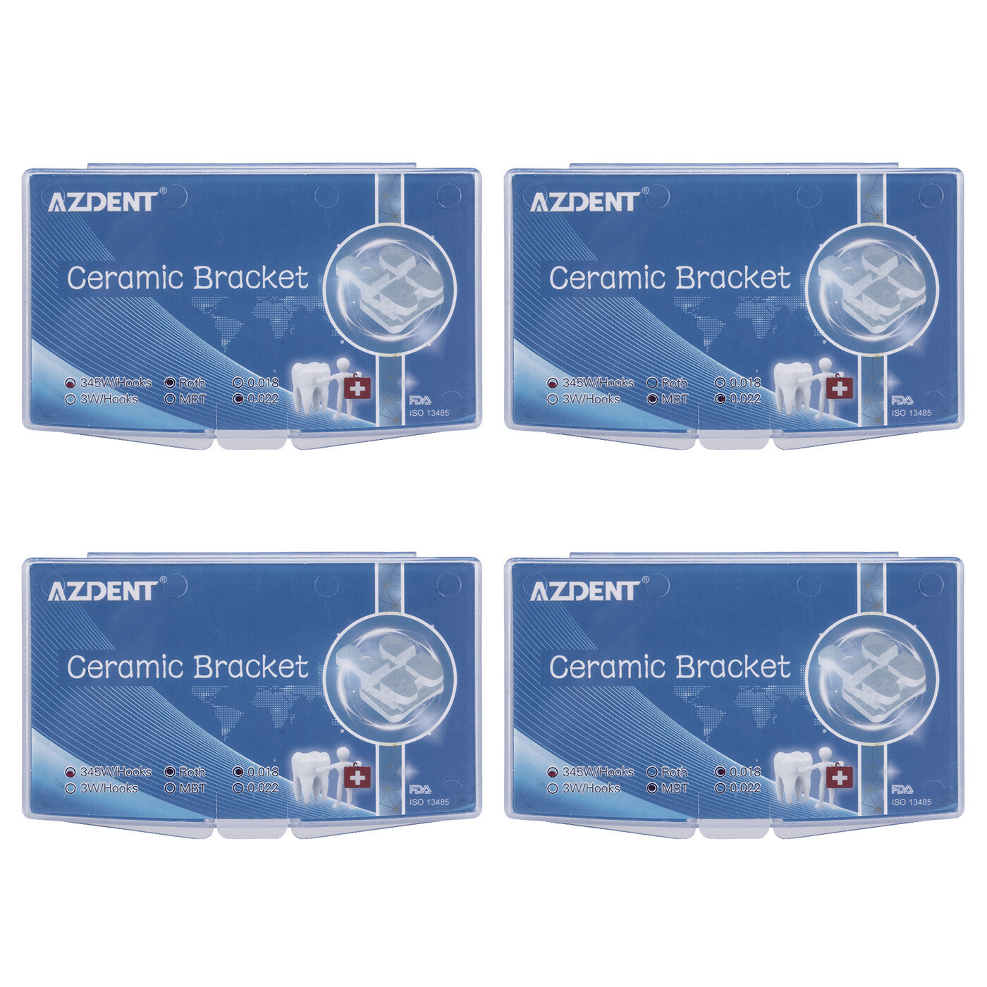 AZDENT Dental Orthodontic Ceramic Brackets Roth MBT.022 Hooks 345 Braces Marked