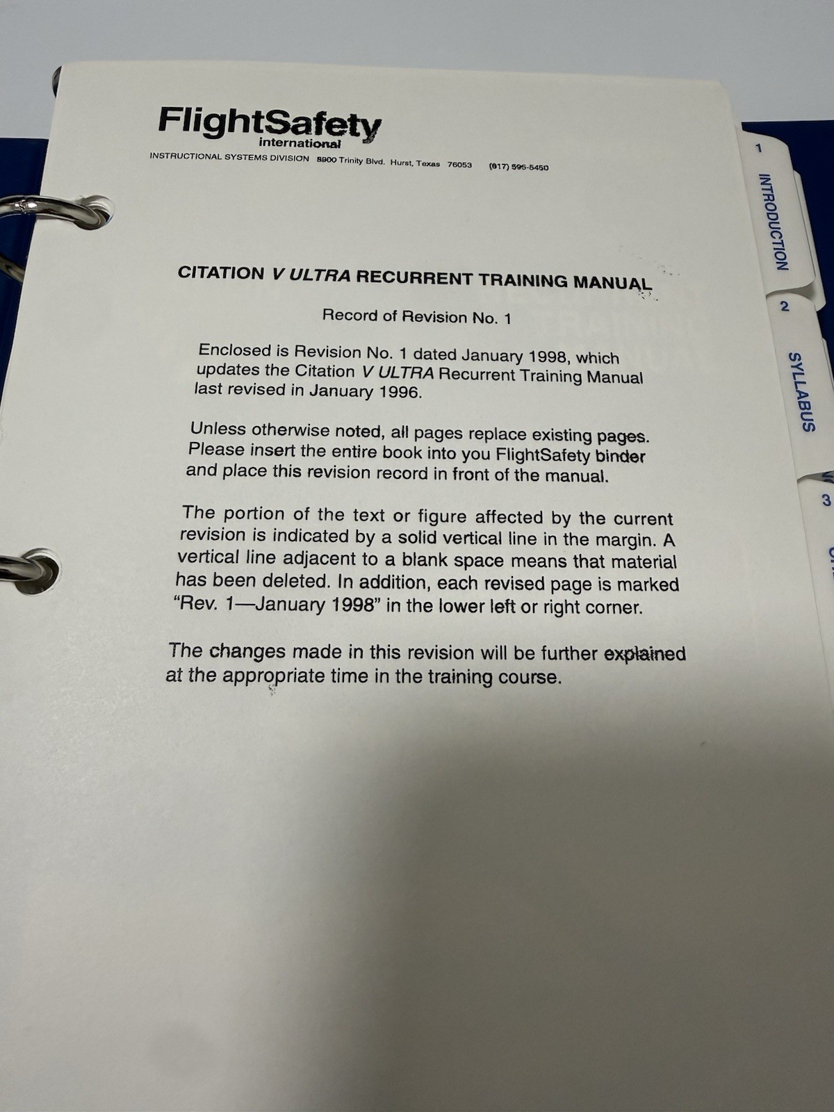 FlightSafety Citation V Ultra Recurrent Training Manual