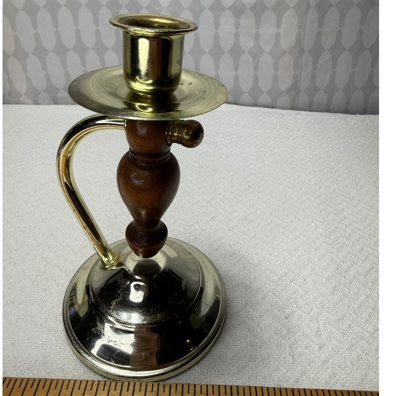 Vintage Home Interiors Gifts Inc. Gold Tone Wood Candlestick Holder Made in USA