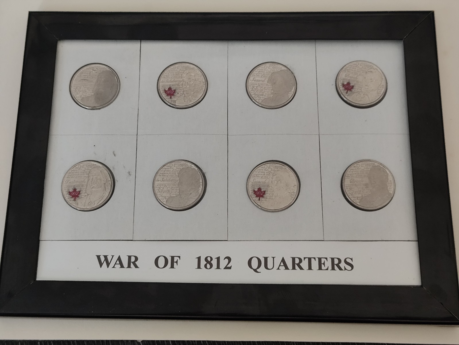 Collection of 8 Commemorative 1812 War Canada Quarters 25 Cents - Carded - UNC
